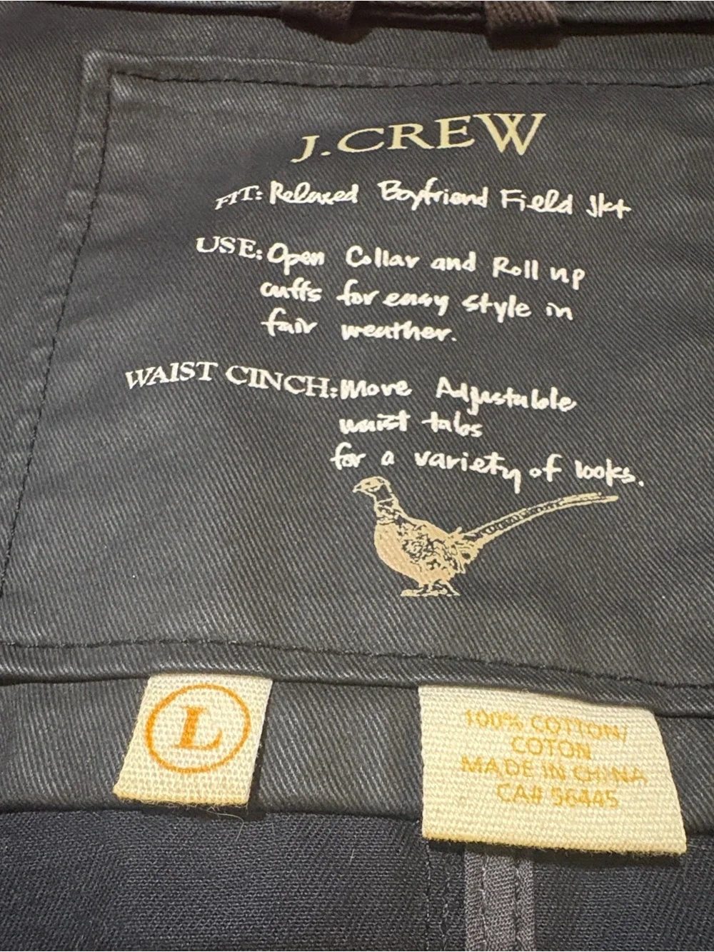 J.Crew Waxed Cotton Field Jacket Black Gold Hardware Utility Coat L